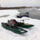 winter fishing float bow river drift boat recovery using pontoon.