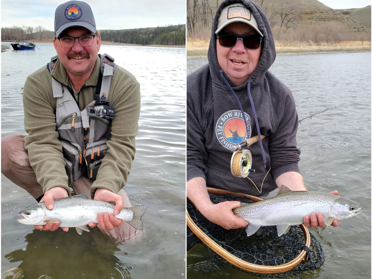 Bryce from Top Notch Flys on left with lead guide, Scott Smith from Bow River Fly Fishing on right.